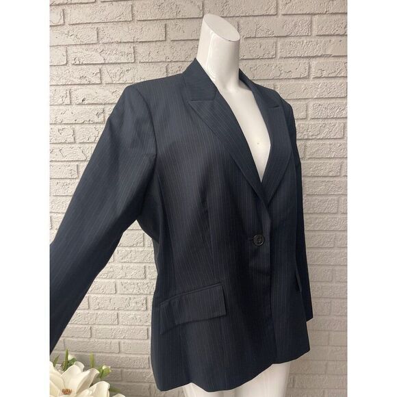 Kasper Women Black & Blue Pin Striped One Button Blazer Size 18 - Picture 5 of 11